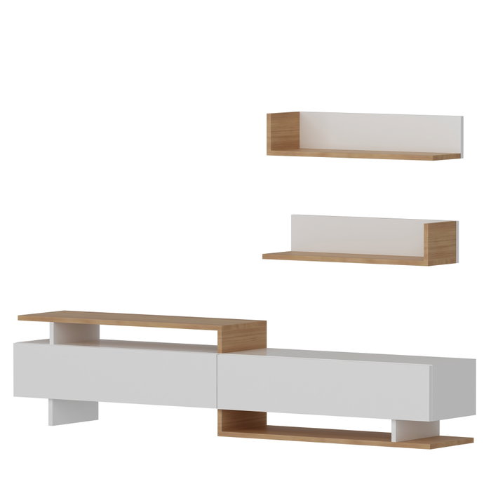Hanah Home Ayaz Mueble de TV Blanco y Teca con Estantería de Pared Hanah Home Ayaz Mueble de TV Blanco y Teca con Estantería de Pared